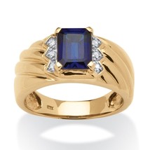 18K Gold Over Sterling Silver Emerald Cut Sapphire Ring Size 8 9 10 11 12 13 - £241.27 GBP