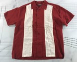 John Henry Button Down Shirt Mens Medium Red White Stripe Linen Blend - £11.60 GBP