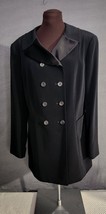 Vintage Tahari Women&#39;s Button Front Double Breasted Long Jacket Black Size 14 - £19.62 GBP