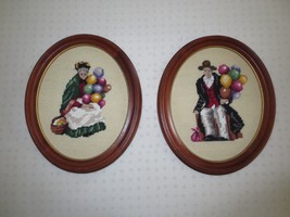 PR Framed COUPLE w/BALLOON BOUQUETS Petit Point &amp; Needlepoint - 9.75&quot; x ... - $30.00