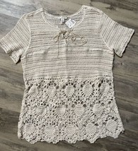 Open Weave Crochet Top Blouse Est. 1946 Womens Size Medium Ivory Boho Shirt - $14.50