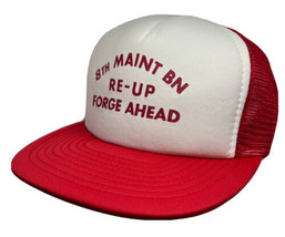 Vintage 8th Maint BN Re Up Forge Ahead Hat Cap US Army Red Mesh Back Trucker Hat - £11.59 GBP