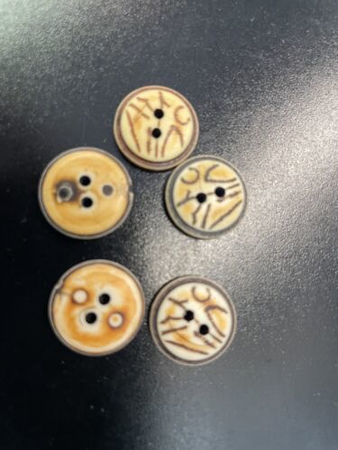 12 Buttons Brown Lined Beige Mustard  Rimmed 15Mm - $1.99