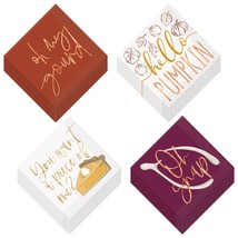 Thanksgiving &amp; Fall Party Beverage Napkin Set in Assorted Metallic Designs For A - £10.78 GBP