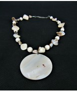 Vintage Costume Jewelry, Mother of Pearl Nugget Bead Necklace, Pendant N... - $22.78 CAD