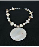 Vintage Costume Jewelry, Mother of Pearl Nugget Bead Necklace, Pendant N... - £13.06 GBP