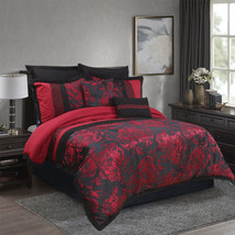 HIG 8 Piece Tang Jacquard Fabric Patchwork Burgundy Comforter Set - Queen King - £55.38 GBP+