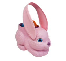 Vintage 1995 Empire Pink Bunny Rabbit Plastic Easter Basket Blow Mold W/ Eggs - £33.77 GBP