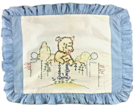 Vintage Puppy Dog  Pillow Sham  Handmade Embroidered Cottage Garden Ruff... - £15.26 GBP