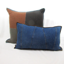 Woolrich Patchwork Wool and Denim Blue Reversible 2-PC Decorative Pillows - £51.15 GBP