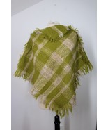 Vtg Unbranded Green Plaid Check Woven Wool Poncho Shawl Fringe 22&quot; - £30.33 GBP