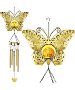 Butterfly Solar Wind Chimes for Outside,  Crackle Glass Ball Waterproof ... - £24.12 GBP