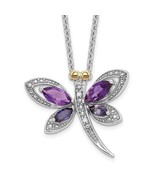 Sterling Silver Rhodium Birthstone Amethyst Iolite Diamond Dragonfly Nec... - $128.36
