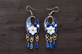 Boho Floral Earrings, Long Vintage Earrings, Mexican Dangly Earrings - £12.53 GBP