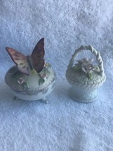 2 pieces Vintage ceramic Trinket box butterfly basket Lefton copadiamonte - $20.78