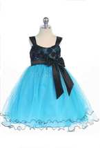 Stunning Girl&#39;s Chic Turquoise/Black Flower Girl Pageant Party Dress, USA - £34.28 GBP