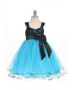 Stunning Girl&#39;s Chic Turquoise/Black Flower Girl Pageant Party Dress, USA - £34.36 GBP