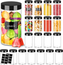 Plastic Jars with Lids Round Small Clear Container Jar 14 Oz -20Pcs Black Caps - £31.26 GBP