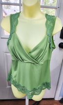 green womens top size LG blouse sleeveless lace accents summer clothing  - £5.48 GBP