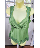 green womens top size LG blouse sleeveless lace accents summer clothing  - $6.99
