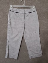 Talbots Cropped Pants Womens 4 Petite White Black Basket Weave Print Str... - $29.57