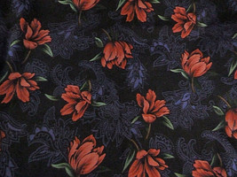 Vtg Alexander Henry cotton fabric 44&quot; wide X 3 yards black &amp; purple with tulips - £35.55 GBP