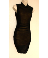 Shein Womens Sz 2 XS Black Sheer Tan Lined Dress Ruched Sleeveless - £11.82 GBP