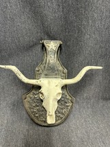 Vintage Bull Figurine Door Knocker Cast Iron Rustic Door Bell Long Horn - £48.58 GBP
