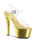 PLEASER Sexy Gold Metallic Chrome Platform 7&quot; High Heels Dancer Stripper... - $101.14 CAD