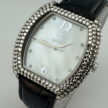 JC Crystal Quartz Watch Men Silver Barrel MOP Leather Crystals Bezel New... - $26.59