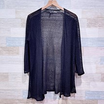 Eileen Fisher Hemp Blend Sheer Open Cardigan Black Italian Yarn Womens Small - $89.09