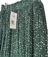 Exlura Pleated Midi Skirt Size L Green Polka Dot Pockets Stretch Waist F... - $14.37
