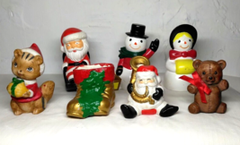 Christmas Figurines Santa, Snowmen, Kitty, Stocking, Teddy Lot of 7 Mini 2&quot; - 3&quot; - £9.08 GBP