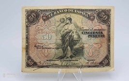 1906 Spain 50 Pesetas Banknote P-58 - Antique Collectible ~ Rare - £55.76 GBP