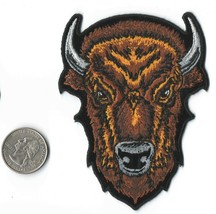 Buffalo Head- Small Iron On Sew On Embroidered Patch 3&quot;x 4&quot; - £6.37 GBP