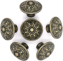 LXZ 6 Pcs Vintage Antique Brass Knobs Handles Pulls with Flower Pattern for Cabi - £14.87 GBP