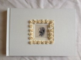 Elegant Handmade Ivory Silk Wedding Guest Book with ivory roses frame cover - $31.98