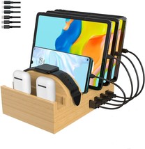 Multi Device Bamboo Charging Station, Wood Desktop Organizer with 7 USB ... - £31.41 GBP