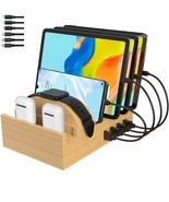 Multi Device Bamboo Charging Station, Wood Desktop Organizer with 7 USB ... - £31.45 GBP