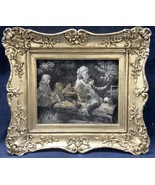 Vintage NEYRET FRERES Loomed Silk Artwork children in a forest art deco - $115.09 CAD