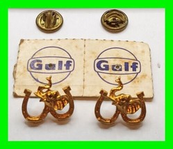 Vintage 2x 1960s Republican Elephant Gulf Oil Pin Gold Tone Horse Shoe Good Luck - £15.52 GBP