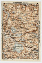 1909 Original Antique Map Of Hardangervidda Hardangerjoekulen Glacier Norway - £17.09 GBP