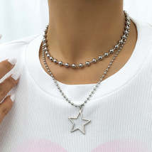 Silver-Plated Bead Chain Open Star Pendant Necklace Set - £11.98 GBP
