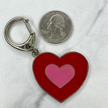 Silver Tone Red Pink Heart Metal Enamel Keychain Keyring - £5.44 GBP
