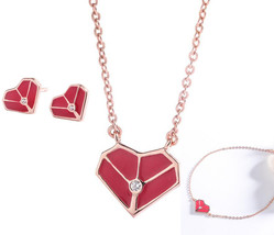Sterling silver red heart pendant set fasion girls necklace+earring+brac... - $8.00+