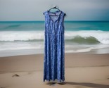 Talbots Sleeveless Floral Maxi Dress Size 12 Blue White Tie Waist Rayon - $22.28