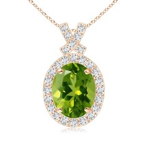 ANGARA Natural Oval Peridot &amp; Diamond Pendant in 14K Rose Gold (AAAA, 2.... - $1,647.79