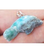 great larimar handcarved DOLPHIN 925 sterling silver Gemstone pendant (p... - $25.00