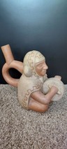 Vintage Moche Peruvian Handmade Reproduction Clay Pottery Portrait Drummer - $148.50