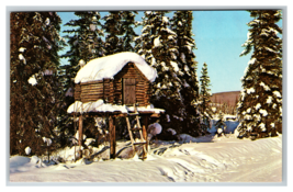 Anchorage, Alaska Food Cache Elevated Log Cabin Postcard Unposted - £3.82 GBP